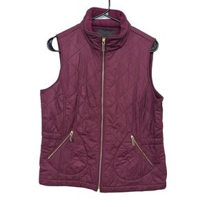 Talbots Petites Burgundy Quilted Zip Vest MP Fleece Lined Equestrian Classiccore